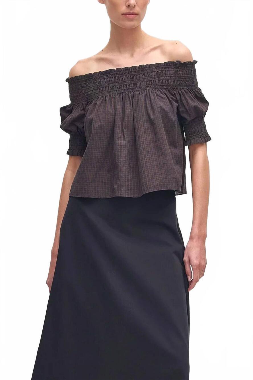 NEW MATTEAU shirred off shoulder blouse in nantucket